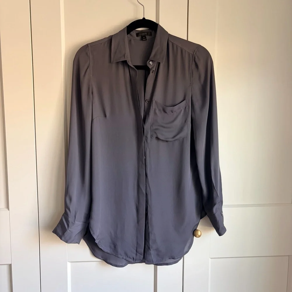 J. Crew Slate Grey Silk Button-Up Shirt | 0